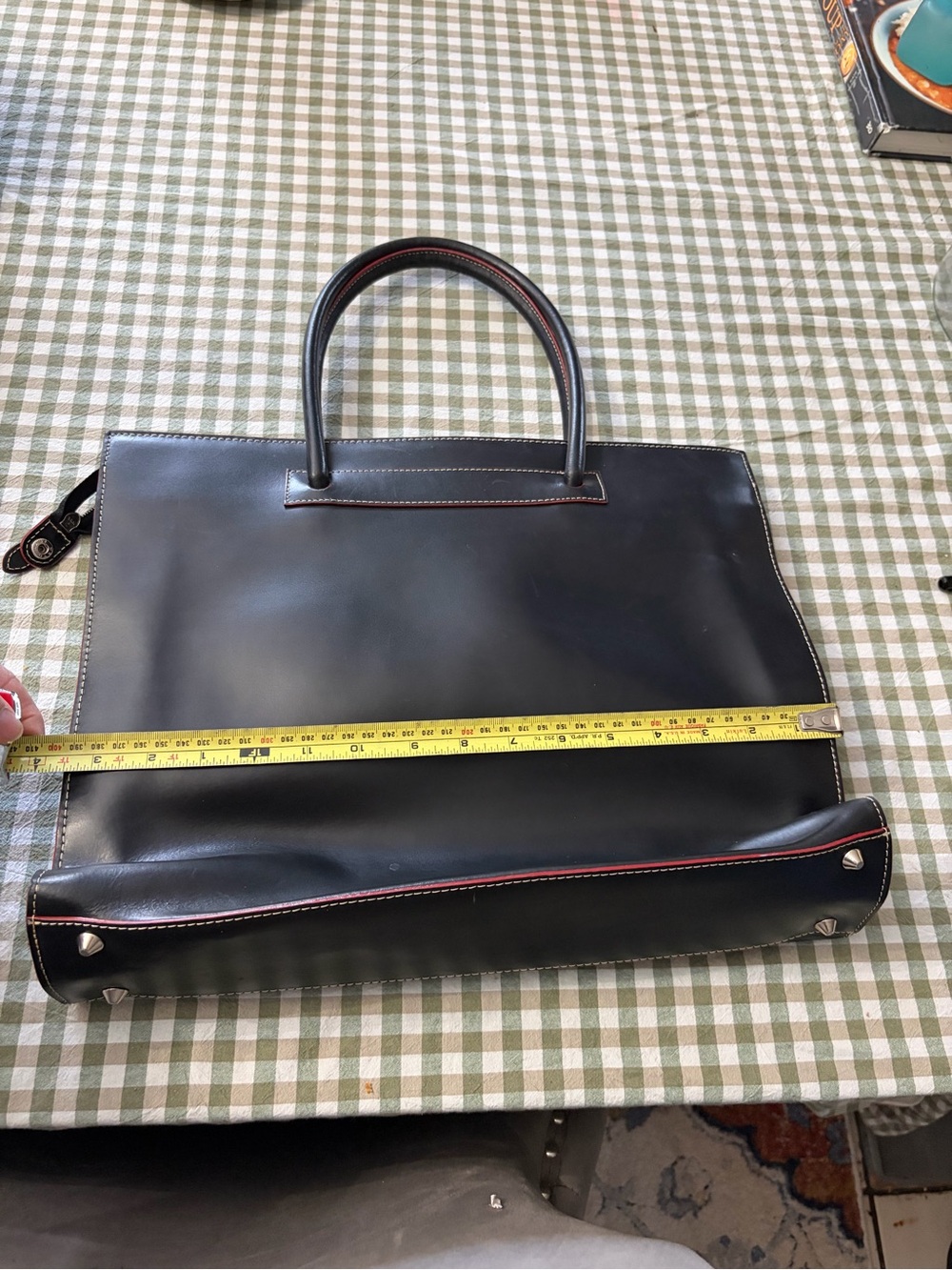 Lodis Black Leather Laptop Tote with Red Piping - Picture 3 of 9